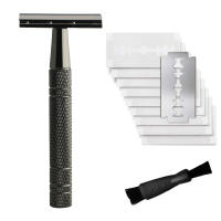 Afeitadora De Seguridad Doble Faja Para Hombres Con 10 Hojas De Afeitar Reutilizable Essencial Para Viajes Cabeza De Afeitar De Aleación De Zinc Mango De Aluminio Acero Inoxidable - details 6
