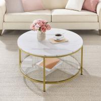 Mesa de centro redonda con estilo moderno, imitación de mármol y estante de vidrio templado, fácil montaje, ideal para salón, color blanco o negro - details 9