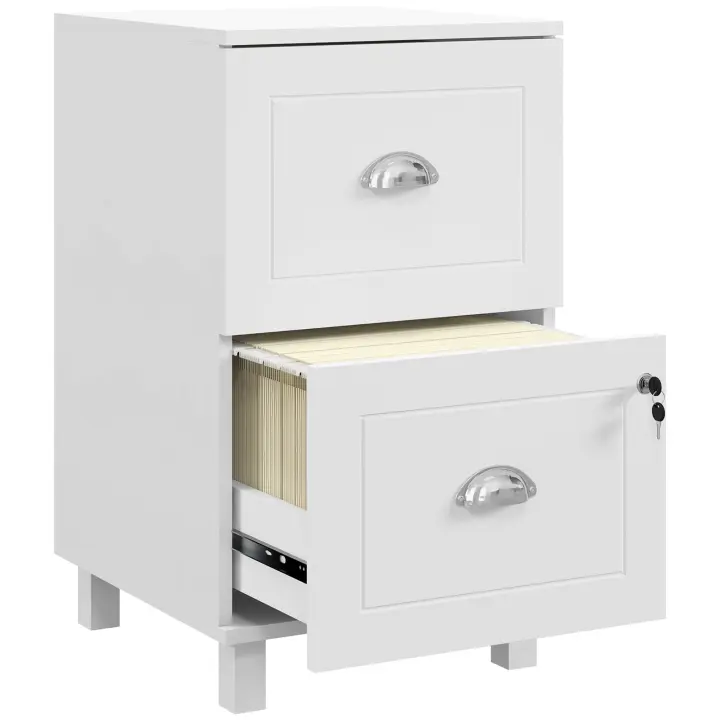 HOMCOM Cajonera de Oficina Mueble Archivador con 2 Cajones Cajonera para Escritorio con Cerraduras Carpetas Suspendidas para A4 y Carta 40x41,5x67,5 cm - 1