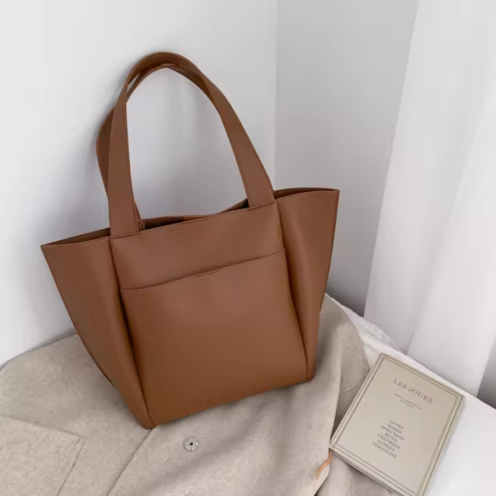 Bolso de mano informal de cuero para mujer, Bolsa de hombre de gran capacidad con bolsillo exterior, Color sólido, alta calidad - 1