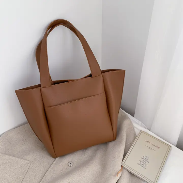 Bolso de mano informal de cuero para mujer, Bolsa de hombre de gran capacidad con bolsillo exterior, Color sólido, alta calidad - 1