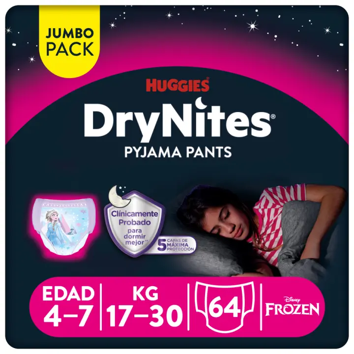 Huggies Drynites Pijama Pants Para Niña, Talla 3-4,4-7,8-15 - 1