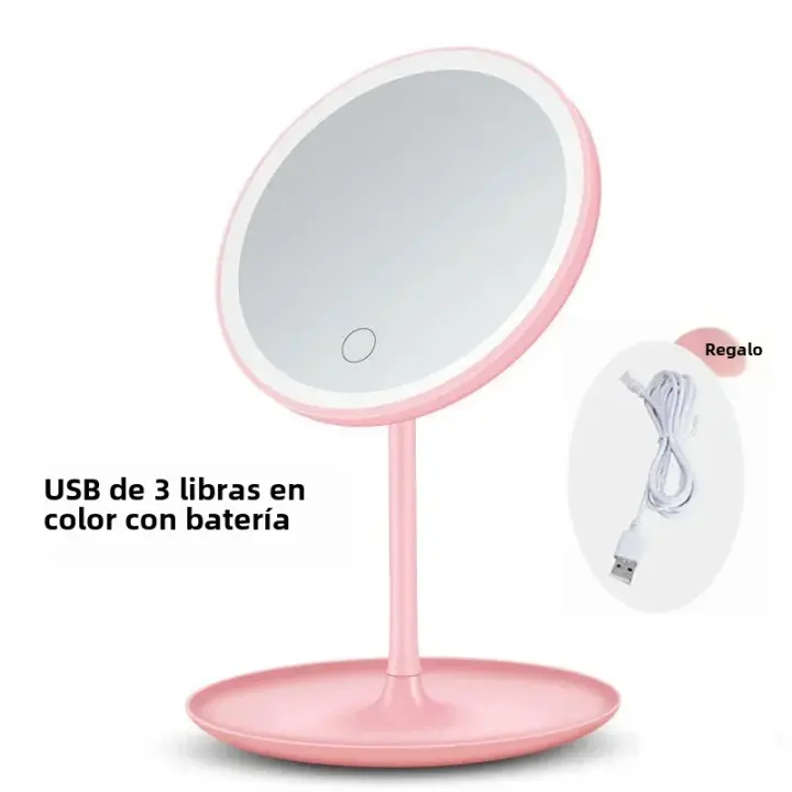 Espejo De Maquillaje Desmontable Con Luz LED Base De Almacenaje 3 Modos Recargable Por USB Para Fotografía Y Video - 1