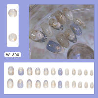 24PCS Uñas Postizas De Presión Con Diseño De Lunas Y Estrellas Glitter Francesa Uñas Cuadradas Cortas Azules Decoradas Con Adhesivo - details 0