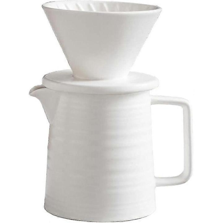 Pour Over Coffee Maker Set, Premium Ceramic V60 Dripper and Carafe, 1-2 Cup Home Filter Coffee Maker (White)