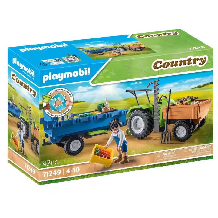 Playmobil - Tractor con Remolque y Granjero - Tienda con Licencia Oficial 71249 - 1
