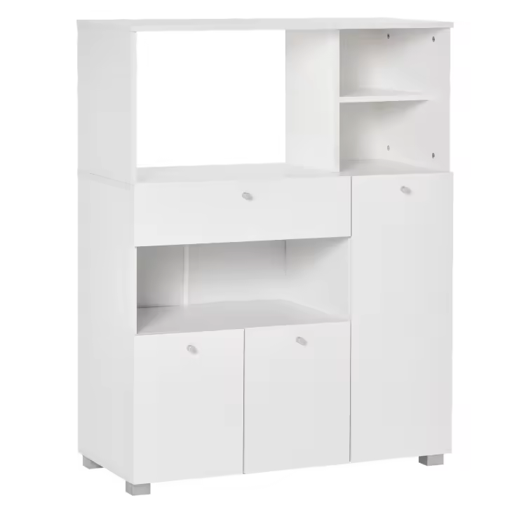 HOMCOM Aparador Auxiliar para Microondas Alacena Buffet de Cocina con 2 Armarios de Puertas 1 Cajón y Estantes de Almacenamiento 90x40x120 cm Blanco - 1