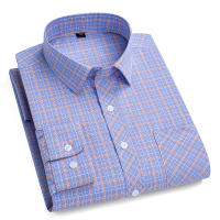 Camisa a Cuadros De Algodón Puro 100% Para Hombres Cuello En V Manga Larga Estilo Casual Comodidad Oficina Trabajo Formal - details 8