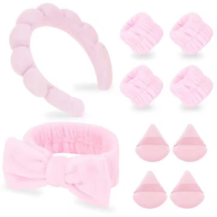 Kit De Belleza Para Mujeres Y Niñas Con 10 Piezas Incluye Bandas Para Cabeza Y Muñeca Paños De Maquillaje Y Polvo Para Limpieza Facial Herramientas De Maquillaje - 1