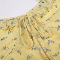 Vestido De Verano Para Mujer Estampado Floral Con Volantes Y Tirantes Spaghetti Vestido A-Line Corto Cuello Cuadrado Sin Mangas Polyester Spandex - details 4