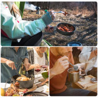 TOMSHOO Set De Cubiertos De Titanio 3PCS Con Abrazadera Y Saco De Lona Para Camping Al Aire Libre Incluye Cuchara Cuchillo Y Cuchara - details 4