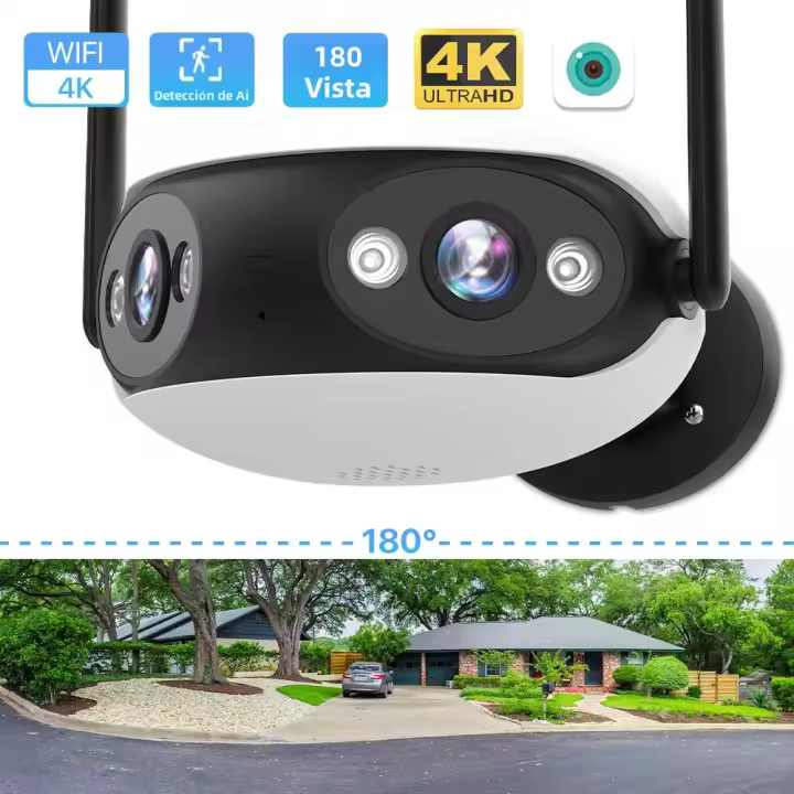 Cámara IP WIFI 4K 8MP Doble Lente Ángulo De Visión Amplio De 180° Cámara De Seguridad CCTV Visión Nocturna Exterior Protección - 1