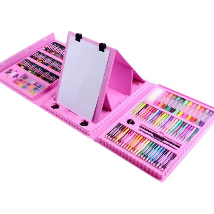 208 Piezas de Suministros de Arte - Kit de Dibujo con Caballete Tríptico - Pasteles al Óleo, Crayones (Rosa) - Ideal para Niños y Adultos - Promueve Creatividad y Pensamiento - 1