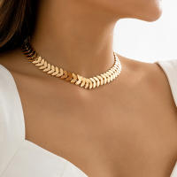 Collar De Cadena Con Láminas De V Y Hojas De Color Oro Punk Para Mujer Vintage De IngeSight.Z Joyería De Regalo - details 2