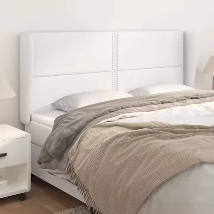 vidaXL Cabecero con orejas cuero sintético blanco 183x23x118/128cm - 1