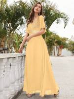 Vestido De Novia Sastre Unithorse Elegante Con Encaje Y Mariposa En Manga Chiffon Para Damas De Honor V-Neck Largo Al Piso - details 52