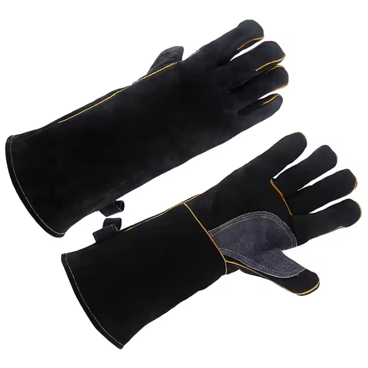 Guantes de cuero de Vaca resistentes al calor y al fuego para chimenea, Horno, Parrilla, Soldadura, manejo de animales - 1