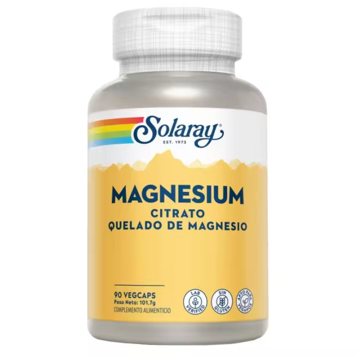 SOLARAY® Magnesio Citrato - Reduce el cansancio y la fatiga - VegCaps - Funcionamiento normal de los músculos - Sin gluten - Apto para veganos - 90 unidades - 1