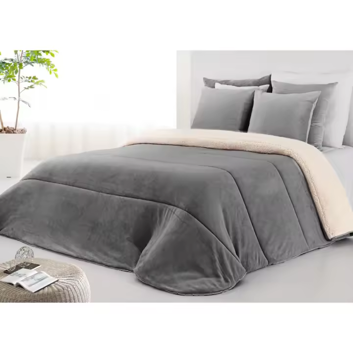 Edredón sherpa extra grueso de 460gr/m2(sedalina 250g+fibra hueca 120g+sherpa 190g) para cama de matrimonio. Tejido suave y cálido, exterior de sedalina efecto aterciopelado, interior borreguito. - 1