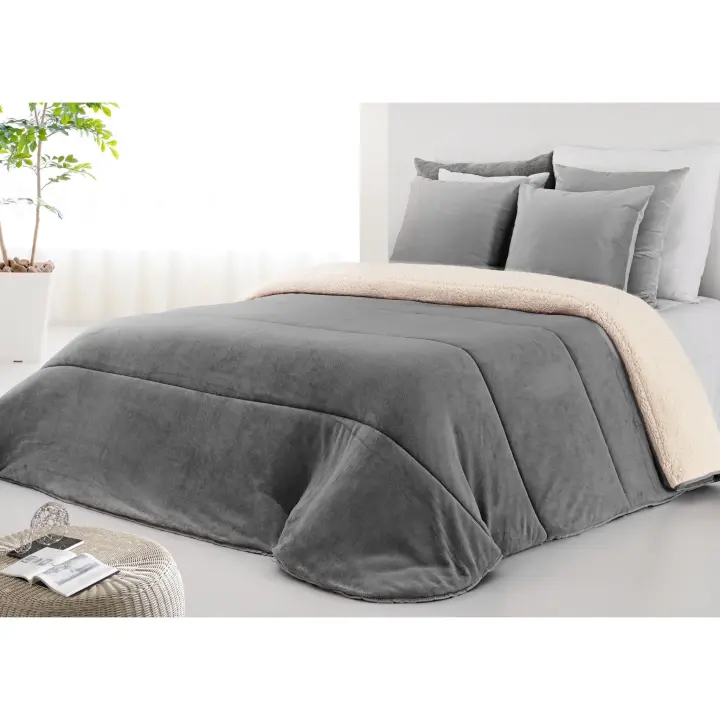 Edredón sherpa extra grueso de 460gr/m2(sedalina 250g+fibra hueca 120g+sherpa 190g) para cama de matrimonio. Tejido suave y cálido, exterior de sedalina efecto aterciopelado, interior borreguito. - 1