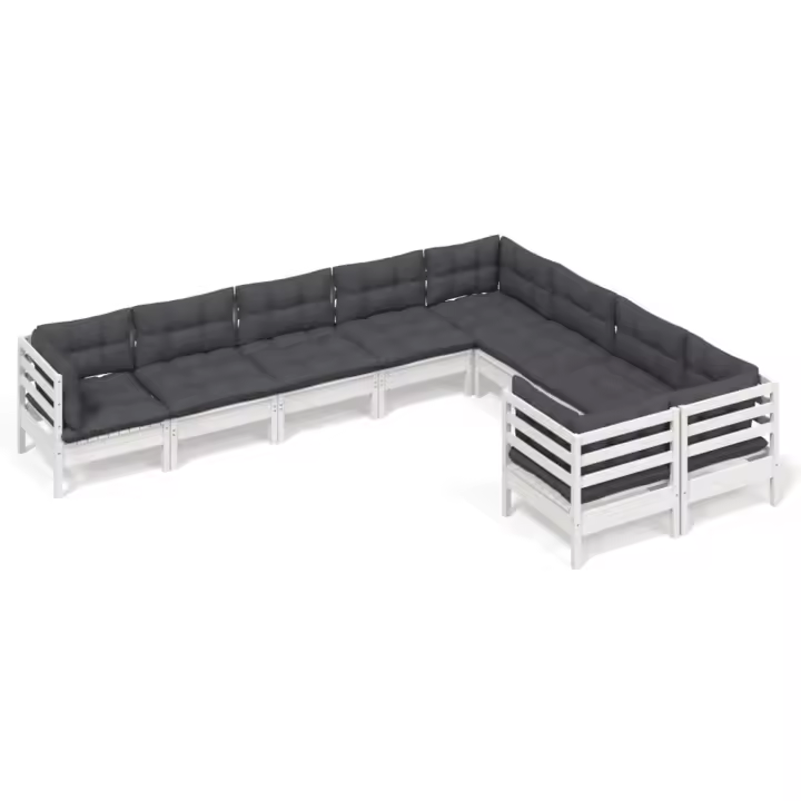 vidaXL Muebles de jardín 9 pzas y cojines blanco madera de pino - 1