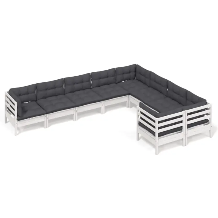 vidaXL Muebles de jardín 9 pzas y cojines blanco madera de pino - 1