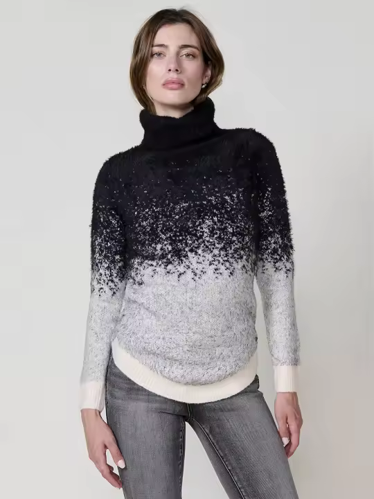 Koroshi - Jersey de mujer con pelo, cuello alto y diseño jacquard crudo, tejido elástico 60% poliamida para invierno - 1