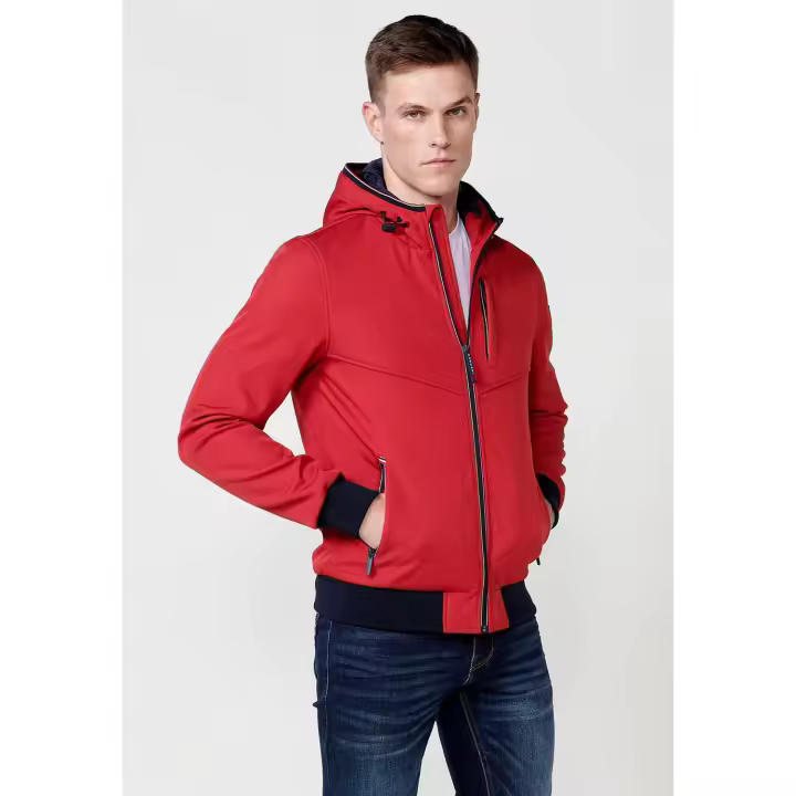 Koroshi Chaqueta Hunter para hombre con cuello con capucha y cremallera frontal, bolsillo con cremallera roja - 1