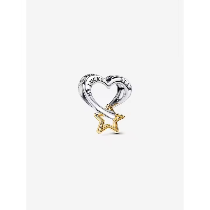 Pandora - Charm de Estrella de la suerte y Corazón-Plata de Lei, Baño de Oro de 14K - 1