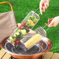 Cesta De Asado En Acero Inoxidable Para Camping Y Exterior Malla Redonda Para BBQ En Campamento Cesta De Barbacoa Portátil Con Ruedas - details 0