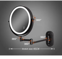 Espejo De Baño Plegable De 8 Pulgadas Negro Con Luz Y Ajuste De Intensidad Iluminación Para Maquillaje Espejo De Vanidad Magnificado 10x Montado En La Pared - details 6
