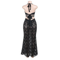 Vestido Lace Transparente De Verano Para Mujer Maxi Playa Sin Mangas Halter Sin Espalda Bodycon Streetwear Polyester Spandex - details 5