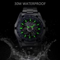 Reloj De Pulsera Deportivo De Lujo Para Hombre Forsining 2021 Acero Inoxidable Impermeable Con Caja Skeleton Movimiento Mecánico Transparente - details 3