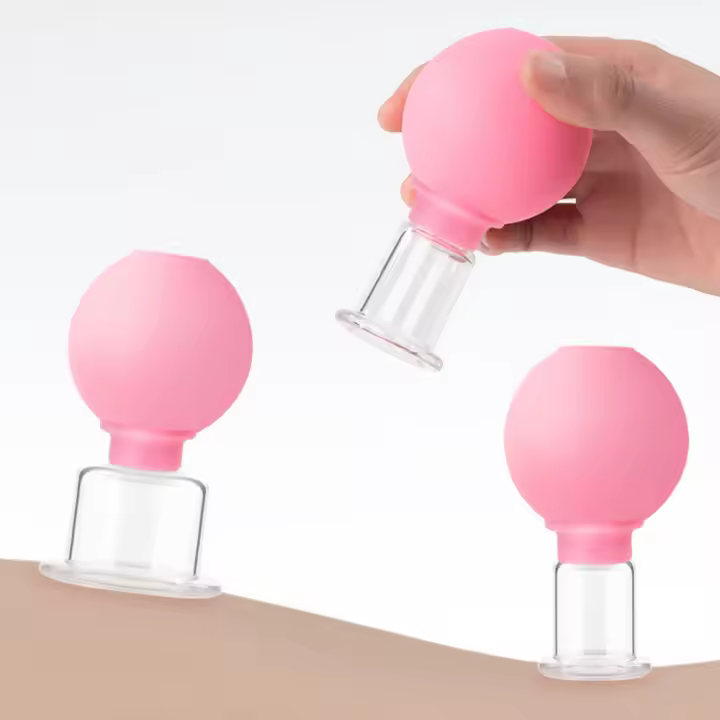 1/4PCS Copas De Masaje Corporal De Goma Para Levantamiento De Piel Facial Anti-Celulitis Con Vacío Uso En El Cuerpo Y Rostro Tamaño S/M/L/XL Colores Rosa/Azul - 1