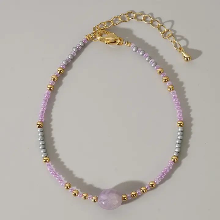 Pulsera De Cuentas De Granos Estilo Bohemio Colorido Con Piedras Naturales Para Niñas Pulsera Ajustable Para Uso Diario Regalo Ideal - 1