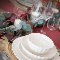 Cofan Vajilla de porcelana esmaltada | Juego de 16 piezas | Diseño en relieve | Color: blanco | Apta para lavavajillas, microondas y horno - details 2
