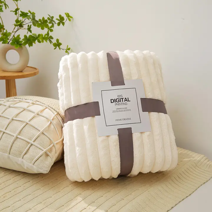 Manta Gruesa De Color Sólida Con Rayas Anchas Manta Y Cálida Para Sofá Y Cama Cubierta De Tela Para Decoración De Dormitorio En Casa - 1
