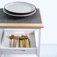 Carro de cocina con ruedas, práctico carro de servicio con 3 cajones y 3 niveles de almacenamiento, encimera de madera, estilo rústico en elegante blanco, isla de cocina 67x37x84 cm para optimizar tu espacio, Anaterra - details 6