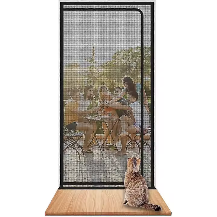 Reinforced Cat Screen Door Heavy Duty Pet-Proof Screen with Zipper White Prevents Pets from Running Out - 1