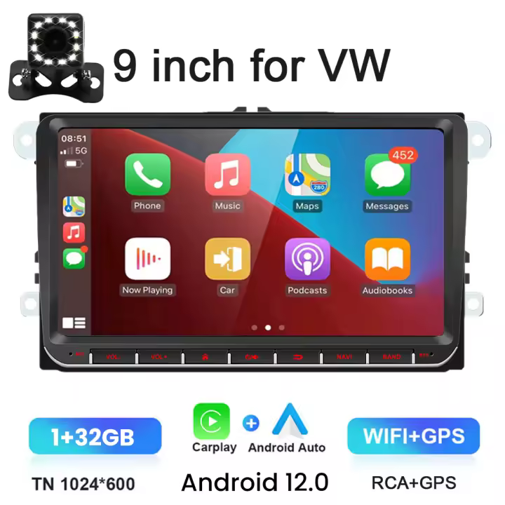 Radio con GPS para Coche, reproductor con Android 10, 9 pulgadas, WiFi, BT, WiFi, Pantalla dividida, para VW Passat 6, 7 CC, Polo, GOLF 5, 6, Touran, t5, 2 + 32G - 1