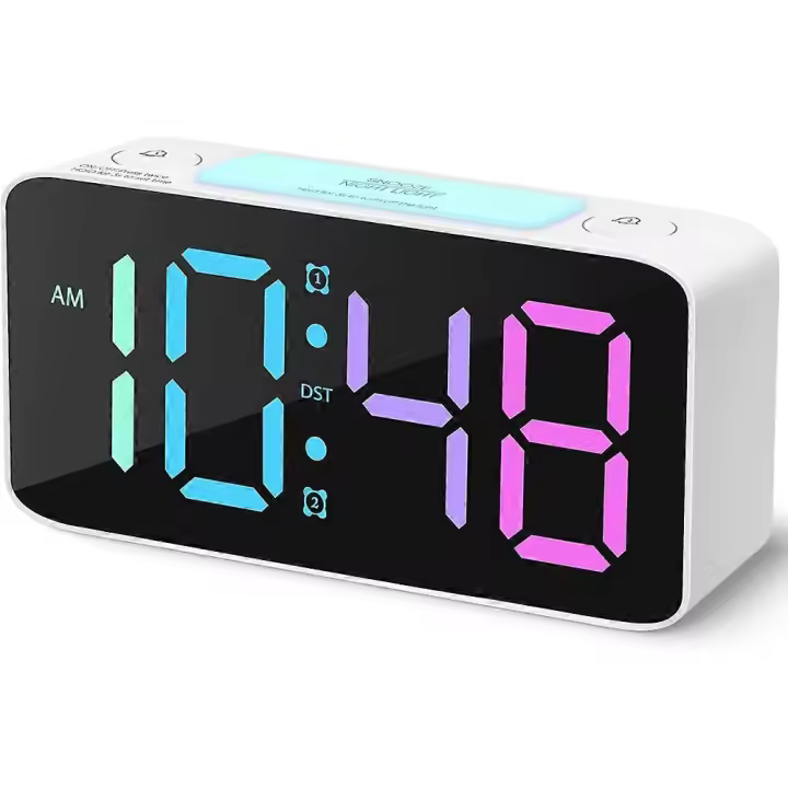 Extra Loud Alarm Clock for Adult Deep Sleepers, Digital Clock with 7 Color Night Light, Adjustable Volume, Dimmer, Small Clock for Bedroom - 1