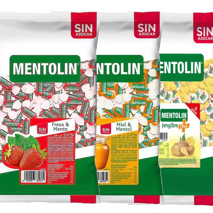 MENTOLIN PACK 3 Kg caramelos sin azúcar para la tos Fresa Menta & Miel Mentol & Plus Jengibre - 1