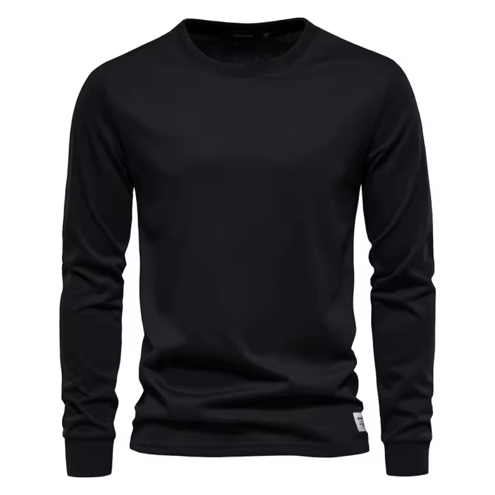 Camiseta De Algodón AIOPESON Para Hombre Estilo Casual Manga Larga Cuello Redondo Calidad Superior Básico Para Primavera Y Otoño - 1