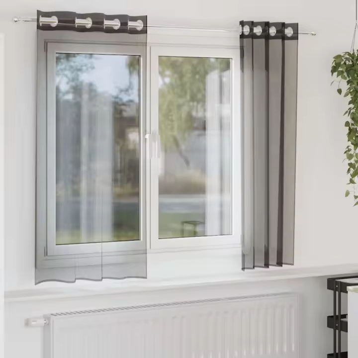 vidaXL Cortinas de gasa con ojales 2 uds 140x140 cm en color Negro/Morado/Marrón y más | protección solar decorativa para ventanas hogar oficina dormitorio fácil de instalar - 1