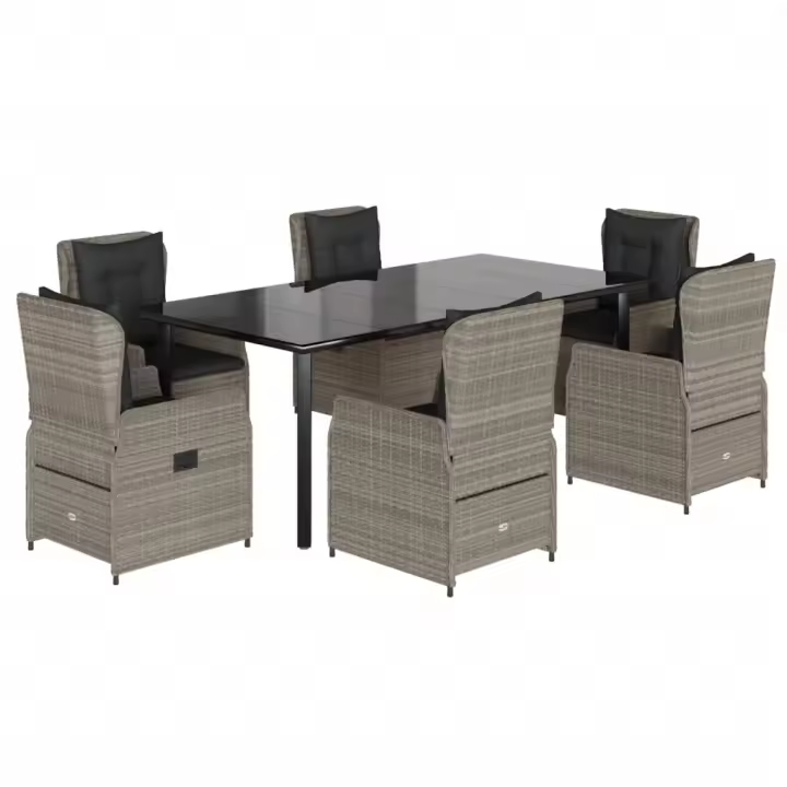 vidaXL Set comedor jardín 7 pzas y cojines ratán sintético gris claro - 1