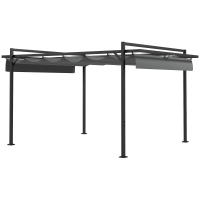 Outsunny Pérgola 3x4 m Gazebo Cenador de Jardín con Techo Retráctil de Poliéster y 12 Orificios de Drenaje Pérgola para Patio Terraza Exterior Gris Oscuro - details 0