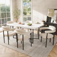 Conjunto de Mesa y sillas de Comedor con patas metálicas de Diseño y Sillas huecs de ante Cream, elegantes y cómodos para el comedor - details 0