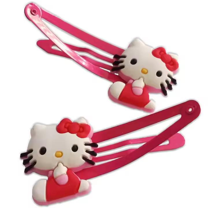 Accesorios Cabello Hello Kitty – Complementos Moda – Vestir Estilo – (licencia oficial) – Pasador Pelo tipo Ranita (Rubber Hair Clic-Clac) color Rosa Fucsia – Hello Kitty Dot – Gata Lazo – Animal – Tiernos – 5,7 x 2,7 cm. –  Moda The Happy Patch - 1