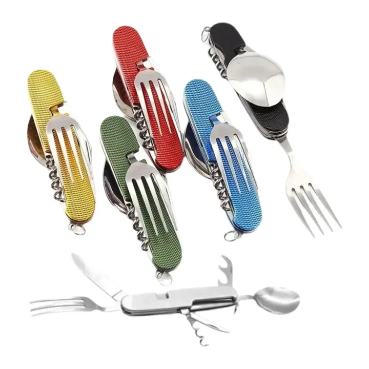 Juego De Utensilios De Camping Plegable Multi Funcional Cuchillo Fork Cuchara Para Actividades Al Aire Libre Deportes Picnic Viaje - 1