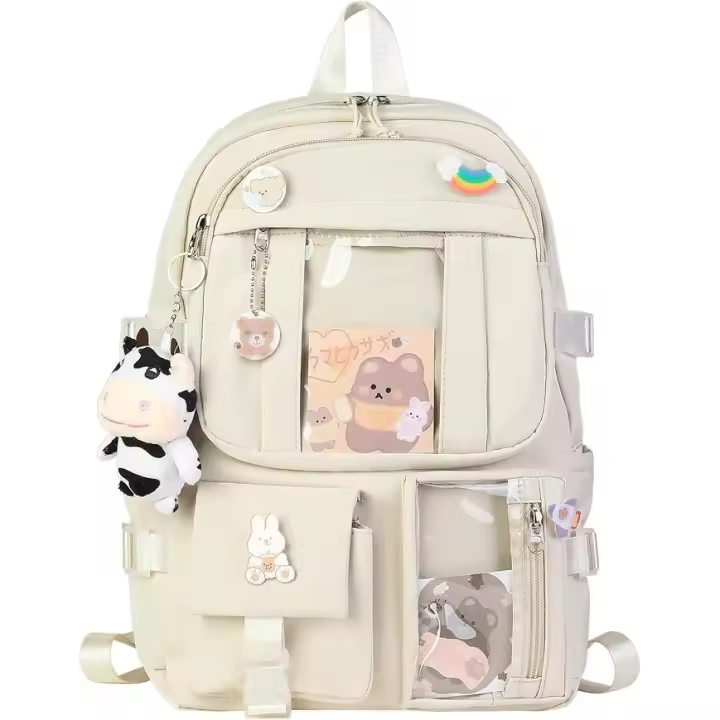 Mochila kawaii con lindos accesorios de pin, colgante de peluche Kawaii y tarjeta de dibujos animados - 1